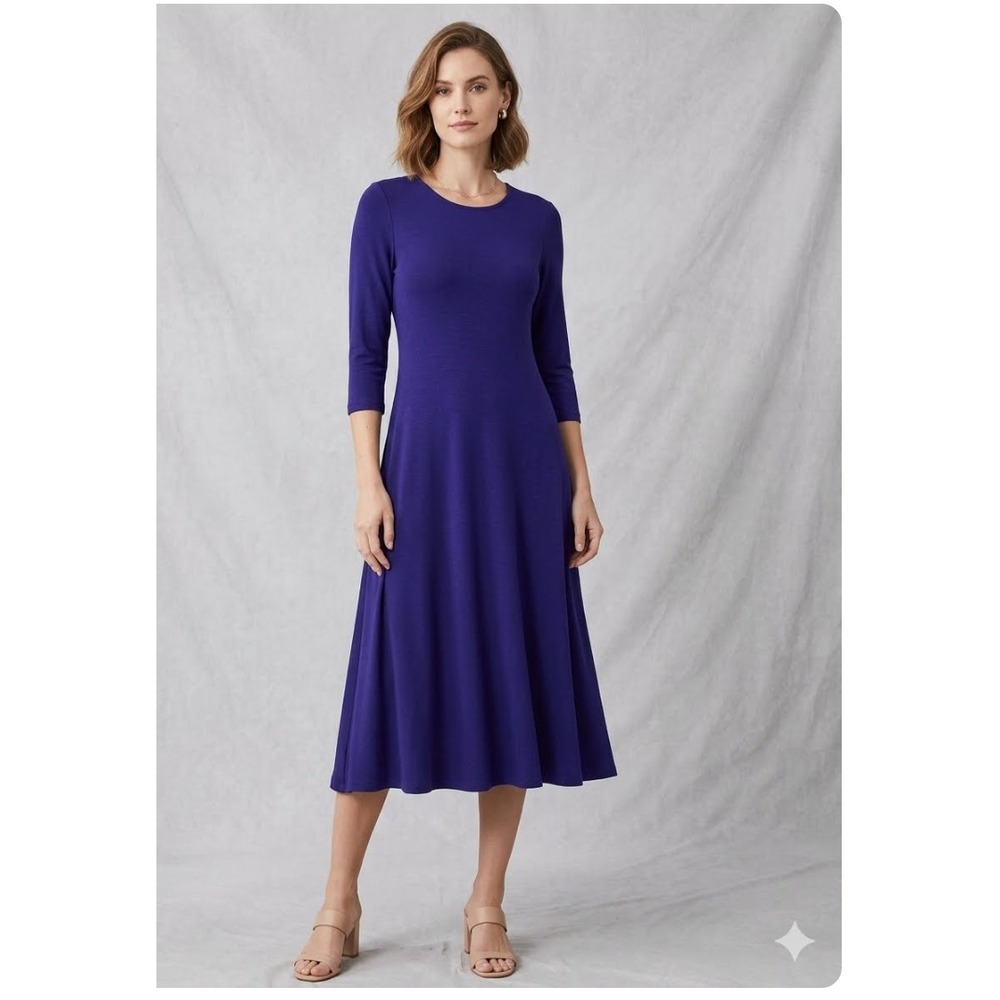 Chicos Travelers Maxi Dress Womens Sz 2 US L Purple Slinky V Neck Back Flowy NWT